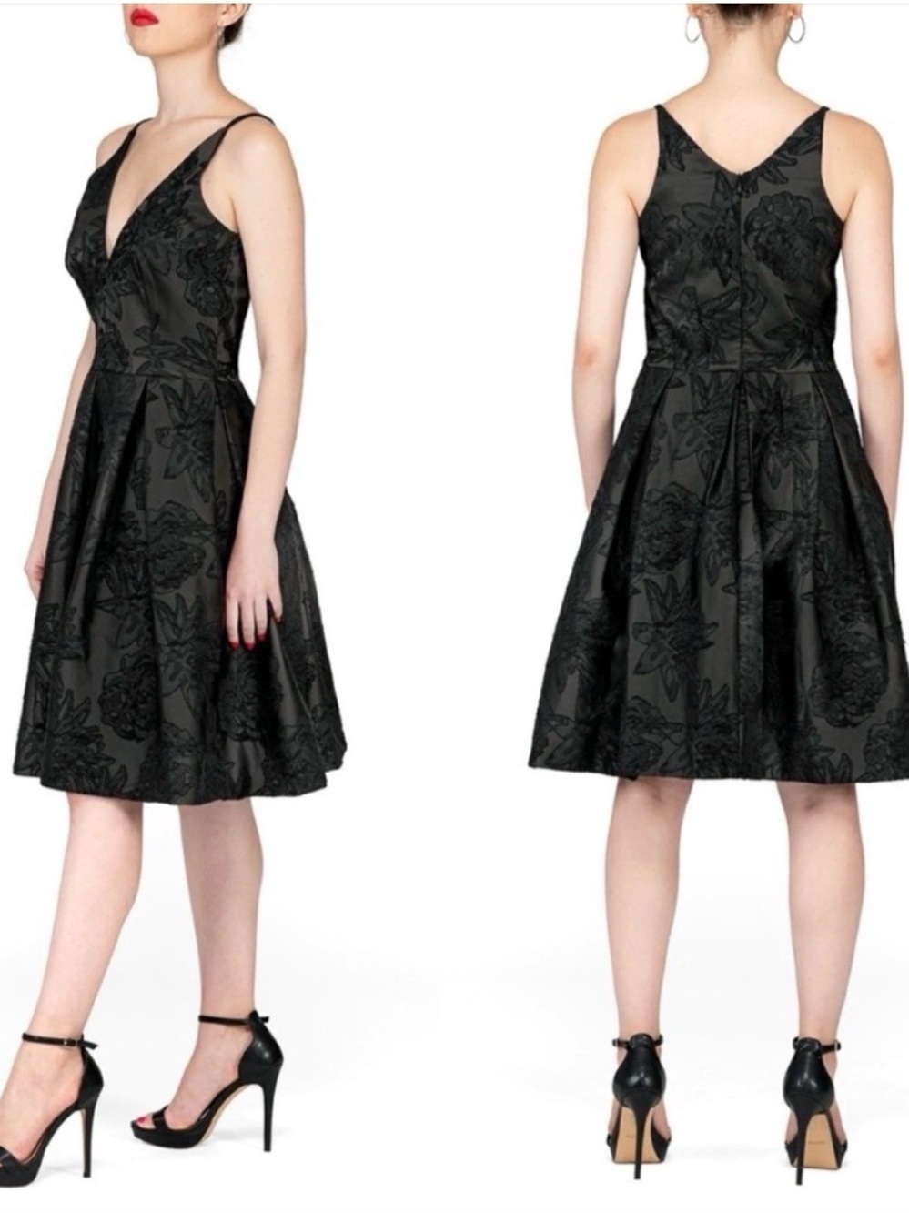 Dress the Population Collette Black Jacquard Floral Party Dress sizing 36/32/40